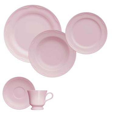 Imagem de Jogo de Jantar e Chá Porcelana 30 Peças com Pratos Rasos e Fundos Rosa Cottage Germer
