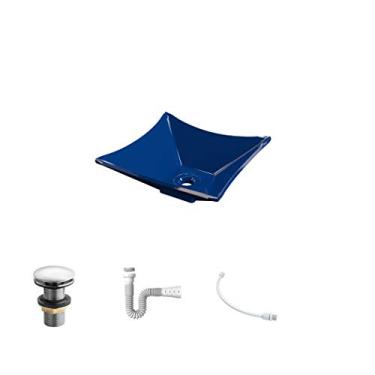Imagem de Kit Cuba L30 C/Válvula Click 1 1/2'' (4,0cm) + Sifão Pvc + Flexível Azul Escuro