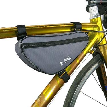Imagem de AKT Bolsa com moldura para bicicleta de ciclismo para tubo frontal Bolsas triangulares de bicicleta Bolsa para bicicleta Acessórios para equitação, Cinza