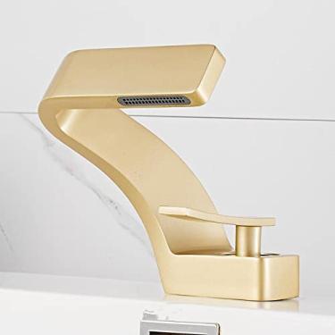 Imagem de Torneira de bacia montada no deck do banheiro torneira de pia preta de furo único torneira de água quente e fria mitigeur salle de bain torneira misturadora, ouro fosco, China