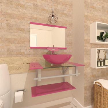 Imagem de Gabinete De Vidro Para Banheiro 60cm Ac Cuba Redonda Com Sifao E Torneira Metal Cor: rosa