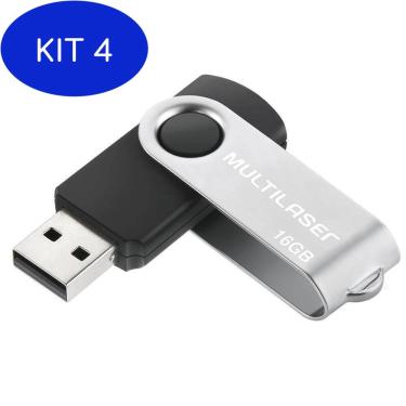 Imagem de Kit 4 Pendrive 16GB Multilaser Pd588 Twist Preto USB 2.0