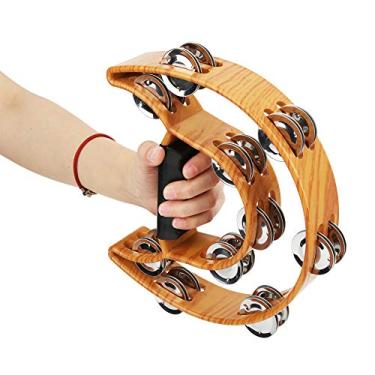 Imagem de Pandeiro de fileira dupla, jingles de metal, instrumento de percussão portátil, meia lua, pandeiro musical com alça ergonômica para crianças, adultos, festa KTV, presente para amigos, família, crianças