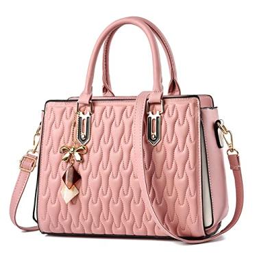 Imagem de Bolsas femininas de couro macio com alça superior da moda bolsas de mão elegantes bolsa transversal de ombro, rosa