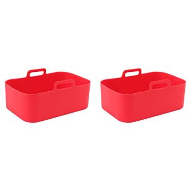 Imagem de Cesta e Tapete para Forno a Ar, 2 Conjuntos Antiaderente MáQuina de Lavar Louça Segura Retangular Resistente Ao Calor Forno a Ar UtensíLios de Cozinha de Silicone (Vermelho)