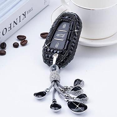 Imagem de CSHU Remoto Car Key Case Cover Chaveiro Ring Key Bag, apto para Citroen C4 C5 C6 X7 5008 DS5 DS6 Peugeot 3008 4008 5008 208 DS3, chaveiro preto