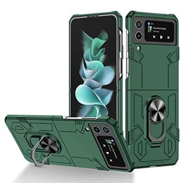 Imagem de zhouye Capa de telefone militar para Samsung Galaxy Z Flip 4, suporte de anel giratório de 360° integrado magnético com tudo incluído capa à prova de choque para PC, verde