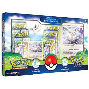Imagem de Box Pokémon GO Coleção Premium Eevee Radiante Copag Cards Cartas em português com broche