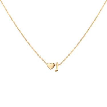 Imagem de Glimmerst Colar de coração com inicial banhado a ouro 18 K de aço inoxidável minúsculo coração com letras personalizadas monograma nome colar para mulheres, Metal, Sem Pedra Preciosa