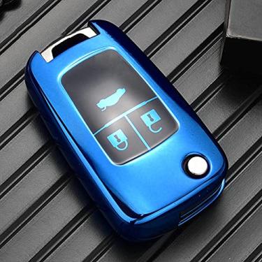 Imagem de YJADHU Capa de capa de chave TPU macia proteção de chave, apto para Chevrolet Buick para Cruze Aveo Trax Opel Astra Corsa Meriva Zafira Antara J, 3 botões, azul