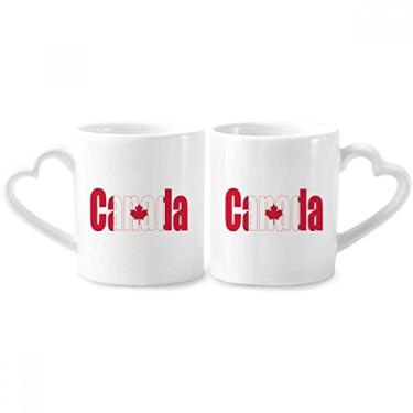 Imagem de Conjunto de canecas de porcelana para casais com nome da bandeira do país do Canadá com alça de coração