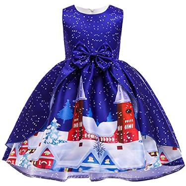 Imagem de Roupa de aniversário infantil fantasia de princesa vestido de festa concurso infantil dança meninas Natal meninas (azul, 7-8 anos)