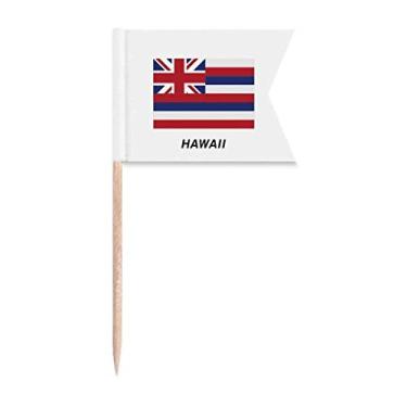 Imagem de Bandeira do estado americano contorno do Havaí bandeiras de palito de dente marcando para festa bolo comida prato de queijo