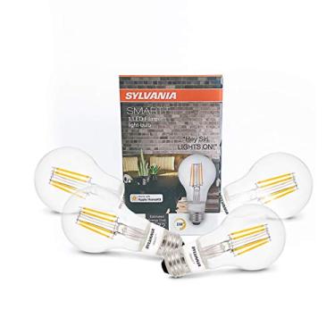 Imagem de SYLVANIA General Lighting 75580 Sylvania Smart+ Bluetooth habilitado filamento branco macio A19 lâmpada, funciona com Apple HomeKit e Siri Voice Control, sem necessidade de cubo para configuração, pacote com 4, 4 unidades