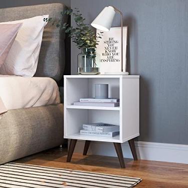Imagem de Conjunto 2 Mesas de Cabeceira Retrô com Prateleira Completa Móveis Branco