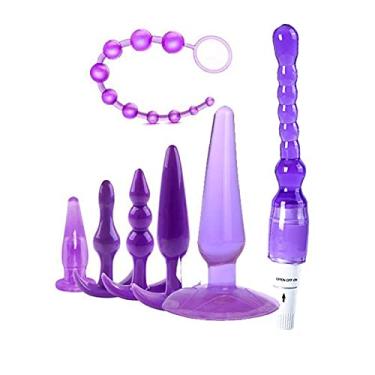 Imagem de XfeyaSri Gel de sílica plug anal Vibrador Miçangas brinquedos de masturbação brinquedos sexuais homem e mulher, 7 de sete peças (Roxo)