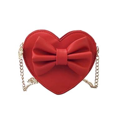 Imagem de VALICLUD Bolsa de mão em forma de coração com bolsa de ombro e corrente de metal - Prata, Vermelho, 14 * 13cm