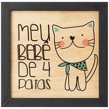 Imagem de Arte Maníacos Quadro Decorativo em Madeira Meu Bebê de 4 Patas Gato - 20x20cm (Moldura caixa em laca preta)