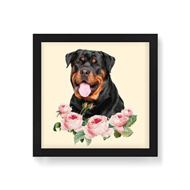 Imagem de Arte Maníacos Quadro Decorativo Rottweiler Flores - 30x30cm (Moldura em laca preta)
