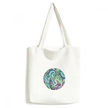 Imagem de Bolsa de lona com estampa abstrata de plantas verdes sacola de compras bolsa casual bolsa de compras
