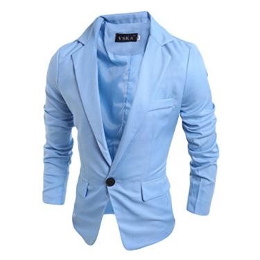 Imagem de Letuwj Blazer masculino com um botão, Azul claro, Aisa XL(US L)