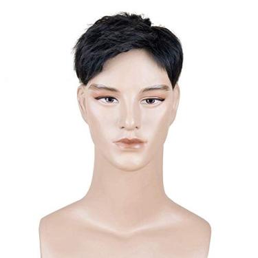 Imagem de Macacão de cabelo humano masculino grampo fofo preto em peruca coroa para queda de cabelo
