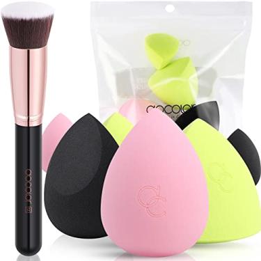 Imagem de Pincel líquido Docolor 6 + 1 peça com esponjas de maquiagem, pincel Kabuki sintético de base plana e misturador de esponja de maquiagem de beleza profissional para mistura líquida Mineral Pó Ferramentas de maquiagem