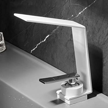 Imagem de Torneira para lavatório, banheiro, cinza, torneira, lavatório, lavatório, torneira misturadora, montagem no convés, furo único, torneiras de água quente e fria, guindaste, branco