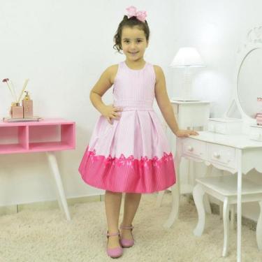Imagem de Vestido Infantil Listrado Tema  Laço Rosa Pink - Moderna Meninas