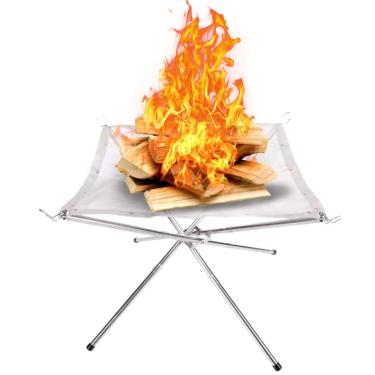 Imagem de lareira de malha de a?o dobr¨¢vel,Fogueira externa port¨¢til, fogueira de acampamento dobr¨¢vel com estojo de armazenamento para fogueira, ao ar livre, p¨¢tio, quintal e jardim, Fogueira dobr¡§¡ével p