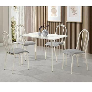 Imagem de Conjunto Sala de Jantar Mesa 100x60cm com 4 Cadeiras Flora Aço Nobre Móveis Cinza/off White