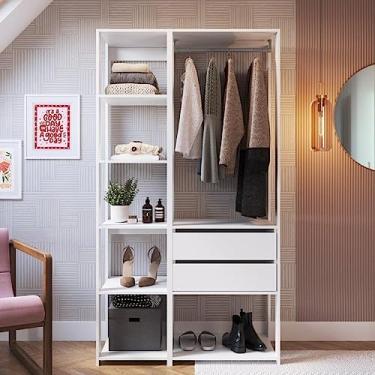 Imagem de Guarda Roupa Closet 2 Peças com 1 Cabideiro 2 Gavetas e 6 Nichos Easy Prodecor Branco