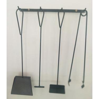 Imagem de Kit para Manuseio de Lareira e Churrasqueira com Suporte de Parede 5 Peças em Ferro Cor Preto