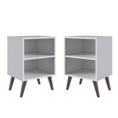 Imagem de Conjunto 2 Mesas de Cabeceiras com Prateleira e Nichos Branco