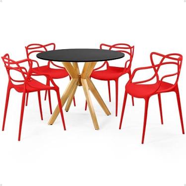 Imagem de Conjunto Mesa de Jantar Redonda Marci Preta 100cm com 4 Cadeiras Allegra - Vermelho