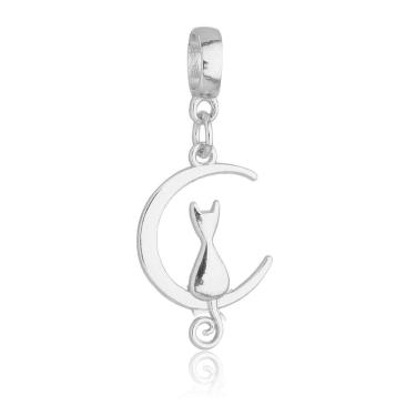Imagem de Pingente Berloque Gato na Lua Pandora Banhado a Prata 925