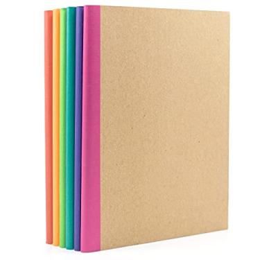 Imagem de PAPERAGE Pacote com 6 cadernos de composição, 120 páginas, capa kraft com lombadas arco-íris, papel pautado universitário, tamanho pequeno (20 x 14,6 cm) – para casa, escritório ou material escolar