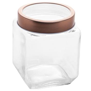 Imagem de Pote de Vidro 1,2L Quadrado com Tampa Metal Mantimentos Rosé Gold Gran Gastro Lyor