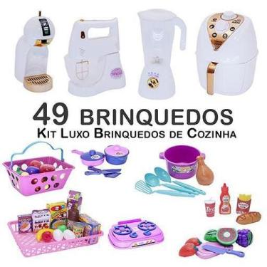 Imagem de Kit Infantil Air Fryer Comida Mercado Cafeteira Panela 49Pç - Altimar
