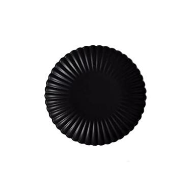 Imagem de GUIPAIHAI Pratos redondos de cerâmica estilo nórdico, bandeja de jantar, frutas, prato de salada, talheres criativos de 20,32 cm (cor: preto, tamanho: 20,32 cm)