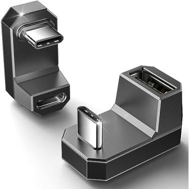 Imagem de JSAUX Adaptador USB-C de 180° para USB pacote com 2, ângulo de 180 graus USB-C macho para USB-C fêmea USB-C 3.1/PD 100W e adaptador tipo-C macho para USB-A fêmea, para ROG Ally, Steam Deck, interruptor, laptop, tablet, telefone preto