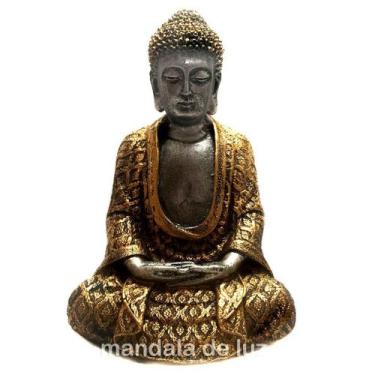 Imagem de Estátua De Buda Hindu Prateado E Dourado Resina 22cm - Mandala De Luz