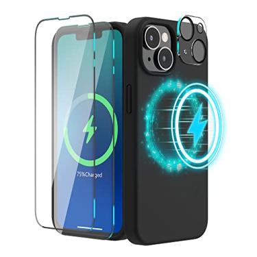Imagem de SURPHY (4 em 1) Capa projetada para iPhone 14 compatível com MagSafe (6,1 polegadas, 2022), com 2 pacotes de protetor de tela + capa de câmera, capa de telefone de silicone líquido (preto)