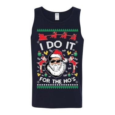 Imagem de wild custom apparel Camiseta regata masculina I Do It for The Hooooees Santa Ugly Christmas, Azul marinho, G