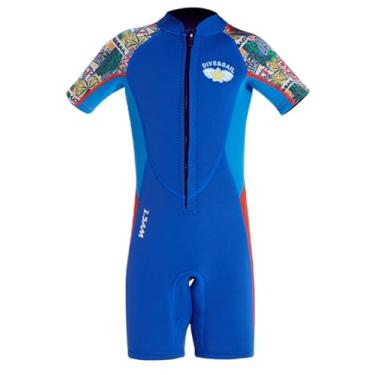 Imagem de Roupa de mergulho infantil manga curta maiô quente neoprene peça única para surfe mergulho mergulho mergulho proteção solar traje de mergulho proteção UV zíper frontal Rash Guard azul G