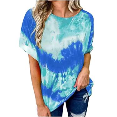 Imagem de Blusas femininas com ombro de fora para sair com ombros de fora, manga curta, Y2K, blusas de algodão de verão, camisas de costas nuas, túnica básica, Azul, XXG