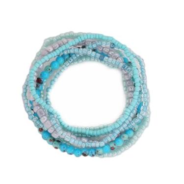 Imagem de Pingyongchang Pulseira feminina com franjas de cristal com contas de arroz, conjunto de pulseiras coloridas empilháveis com contas de sementes multicoloridas, pulseiras elásticas em camadas para