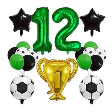 Imagem de Conjunto de balões de futebol campeão de futebol, decoração de 12 anos, verde, número 12, balão de futebol com estrela, balão buquê de festa de 12 anos para crianças, meninos, festa de aniversário,