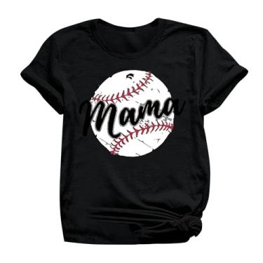 Imagem de PKDong Camiseta de beisebol mamãe beisebol camiseta gola redonda camiseta manga curta tops femininos 2024 modernos tops femininos, Preto, XXG
