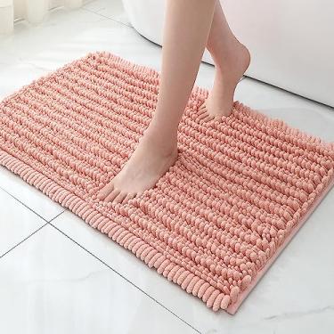 Imagem de FLOLEOPA Tapetes de banheiro de microfibra de pelúcia macia, tapetes de banho absorventes antiderrapantes, lavagem à máquina, tapetes de banho secos para banheira, chuveiro e banheiro (rosa coral, 61